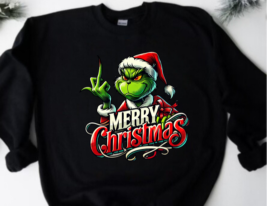 Merry Christmas grinch with the middle finger/￼DTF Transfer