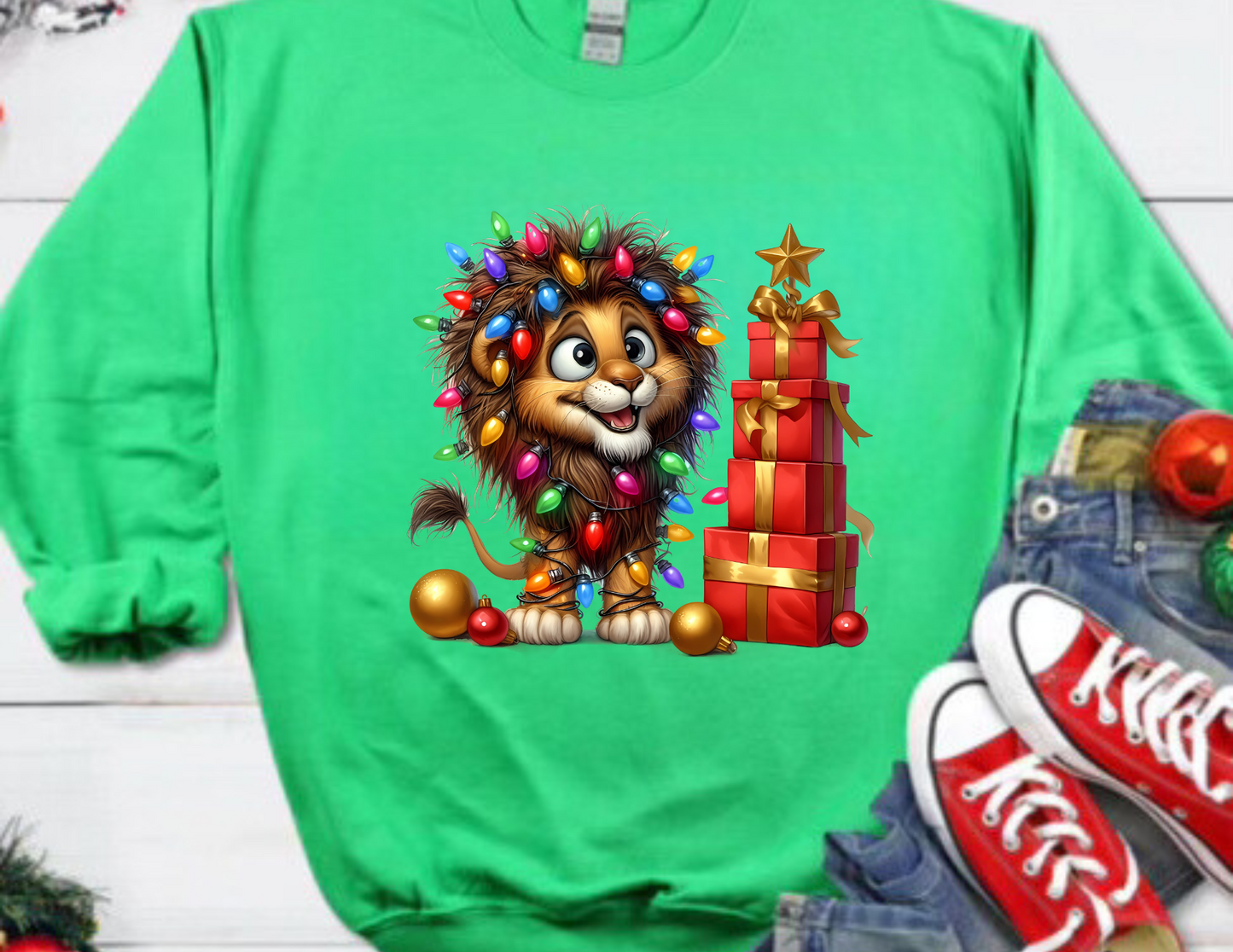 Christmas baby lion with lights and present /DTF Transfer